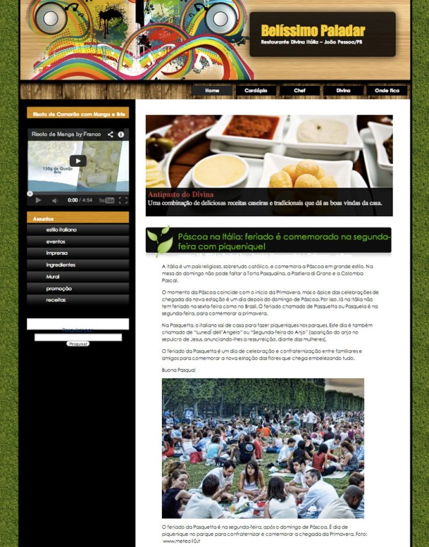 Curadoria de conteúdo blog restaurante Divina Itália. (Design fornecido pelo cliente).